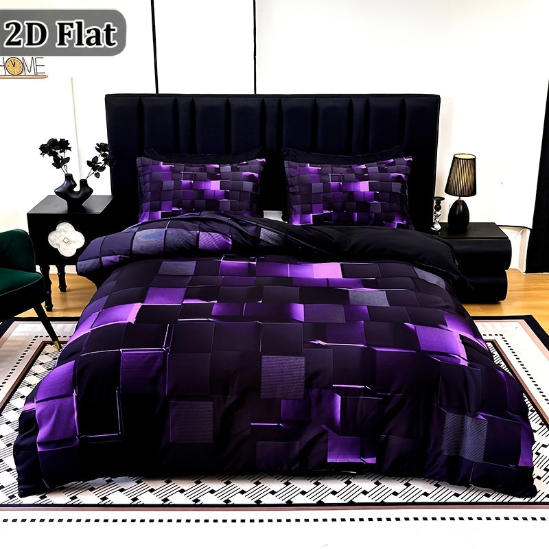 Red & Blue Plaid Duvet Cover Set – 3-Piece Digital Print Bedding, All-Season Quilt Cover with Pillowcases, Twin Full Queen King, Machine Washable, No Filling Included