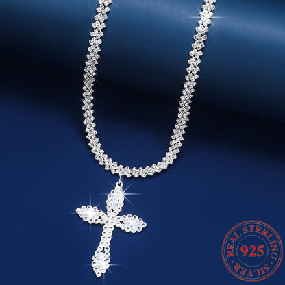 925 Sterling Silver Cross Pendant Necklace – Cubic Zirconia Crystal Sparkle, Luxury Elegant Design, Perfect Gift for Women & Men for Birthday, Christmas & Religious Occasions