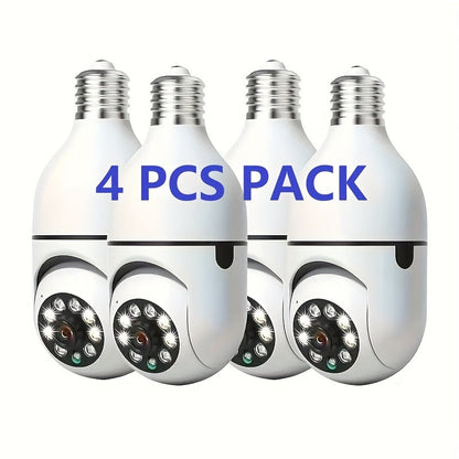 4-Pack WiFi Bulb Security Camera 1080P HD – 360° AI Motion Tracking, Smart PTZ, PIR Night Vision, Dual Band 2.4G/5G WiFi, App Control, Wall Mount – Indoor Home Surveillance Camera System
