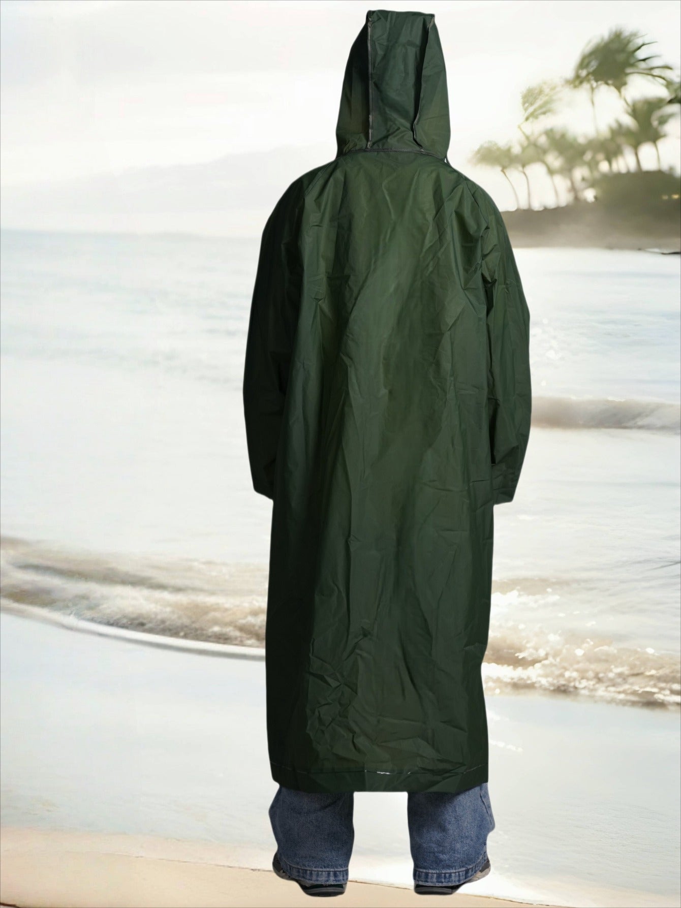 Waterproof Hooded Long Raincoat for Men & Women – Full-Zip Windproof Outdoor Rain Jacket with Adjustable Hood, Loose Breathable Fit for Hiking, Cycling, Fishing & Biking – Unisex Adult Rainwear