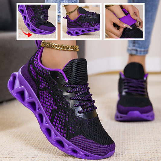 Women's Lightweight Breathable Mesh Sneakers – Low-Top EVA Sole Pronation Control All-Season Road Running Shoes, Purple, US Sizes 6–10.5