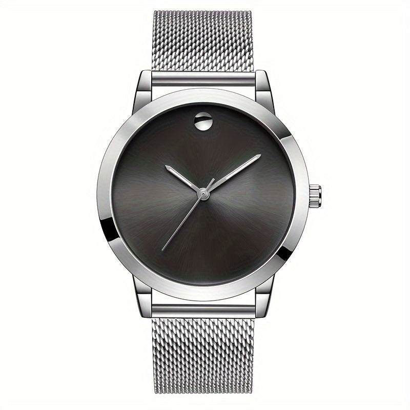 Men's Minimalist Stainless Steel Band Quartz Watch Slim Round Dial Casual Fashion Everyday Wear Gift for Him Silver Brown