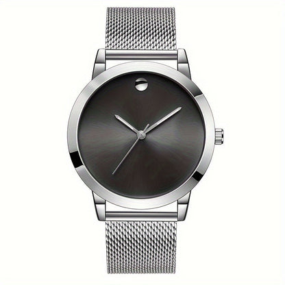 Men's Minimalist Stainless Steel Band Quartz Watch Slim Round Dial Casual Fashion Everyday Wear Gift for Him Silver Brown