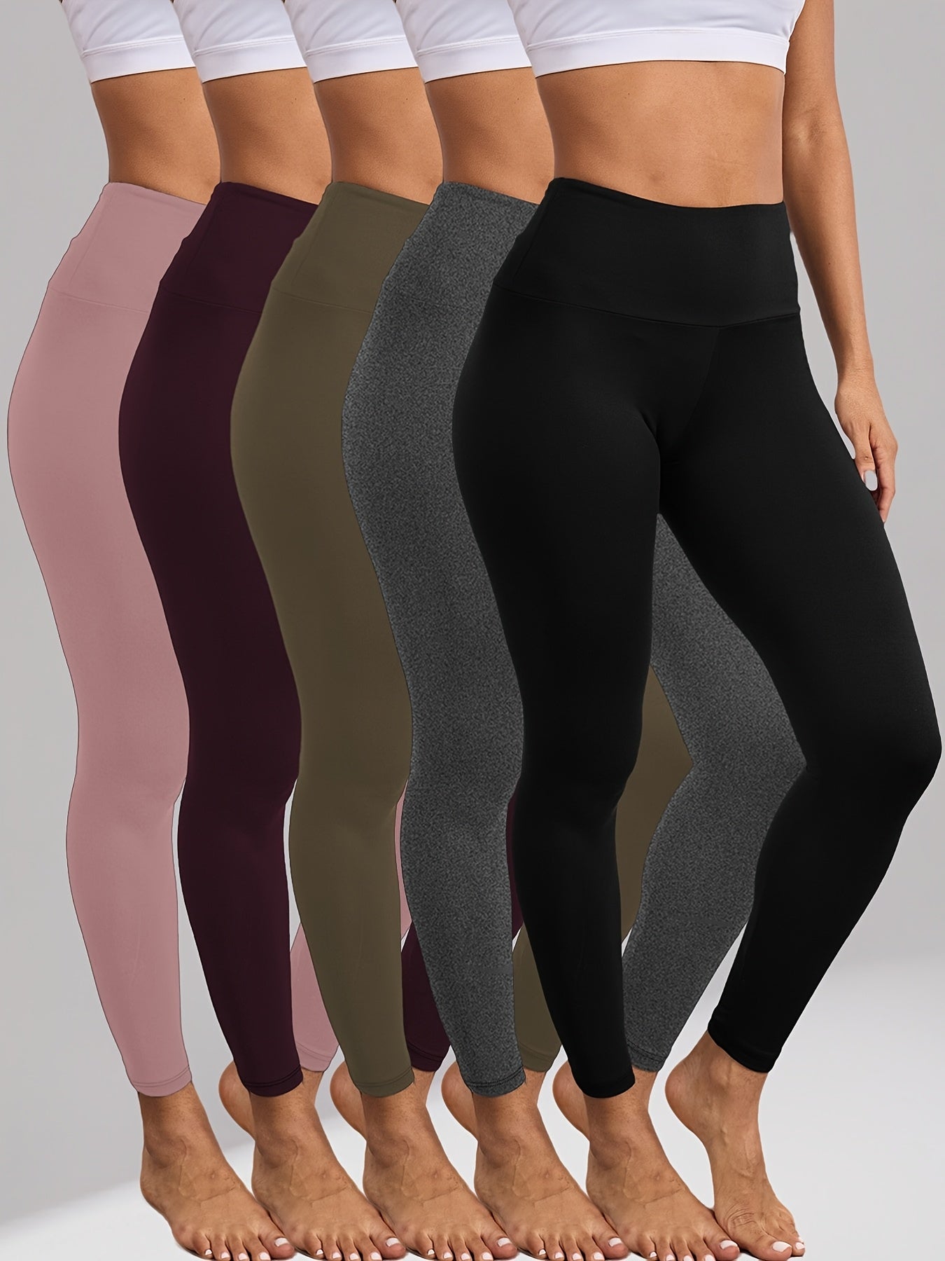 Women's High Waisted Tummy Control Leggings 5 Pack – Super Soft 4-Way Stretch Non-Sheer Yoga Workout Running Pants, Full-Length Gym Leggings S-XXL, All-Season Comfort for Gym, Yoga & Casual Wear
