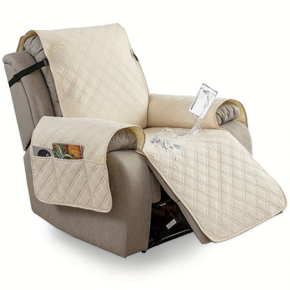Waterproof Recliner Cover Slipcover with Side Pockets Anti-Slip Straps 4-Layer Quilted Fabric Pet Kid Proof Machine Washable Recliner Chair Protector – 11 Colors
