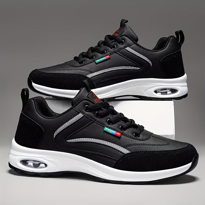 Men's Fashion Sneakers Lace-Up – Non-Slip Soft Sole Casual Running Shoes, PU Upper, Comfortable Lining, Lightweight for Outdoor Sports, Walking & Everyday Wear – Available in Blue, Black & White