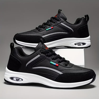 Men's Fashion Sneakers Lace-Up – Non-Slip Soft Sole Casual Running Shoes, PU Upper, Comfortable Lining, Lightweight for Outdoor Sports, Walking & Everyday Wear – Available in Blue, Black & White
