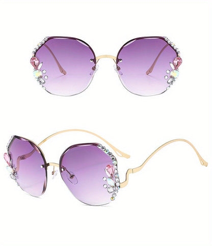 Women's Diamond-Accented Fashion Sunglasses with Case – Gradient UV Protection Lenses, 7 Colors – Stylish Eyewear for Daily Wear, Parties & Summer