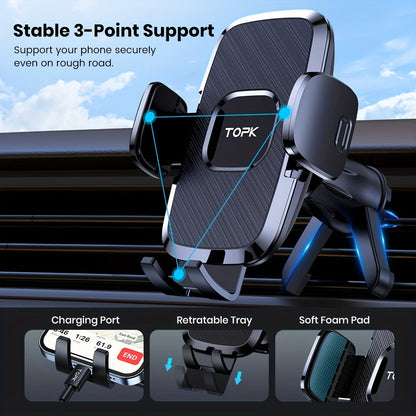 Car Air Vent Phone Mount Universal Hands-Free Holder Adjustable Clamp Cradle Compatible with All Smartphones – ABS Waterproof, Wall Mount Option, Rectangle Design for Auto Vehicle