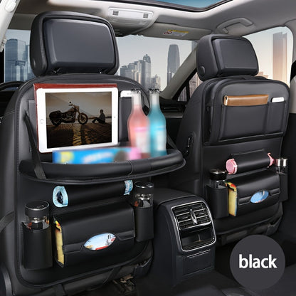 Car Back Seat Organizer with Foldable Table Kick Mats – All-in-One Vehicle Storage with Laptop Station, Cup & Umbrella Holders, Tissue Box, Eating Tray for Family Road Trips, 6 Colors