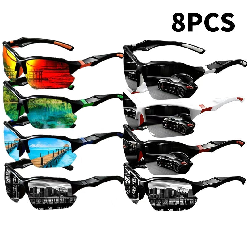 8 Pcs Men's UV Protective Sunglasses Set Color Coating Lens Fashion Fitness Sports Eyewear for Driving Leisure Outdoor Daily Wear Bulk Sunglasses Pack Gift for Him