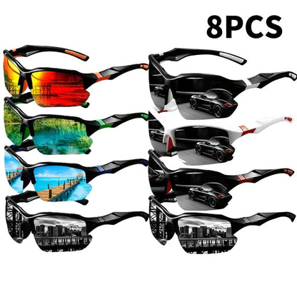 8 Pcs Men's UV Protective Sunglasses Set Color Coating Lens Fashion Fitness Sports Eyewear for Driving Leisure Outdoor Daily Wear Bulk Sunglasses Pack Gift for Him