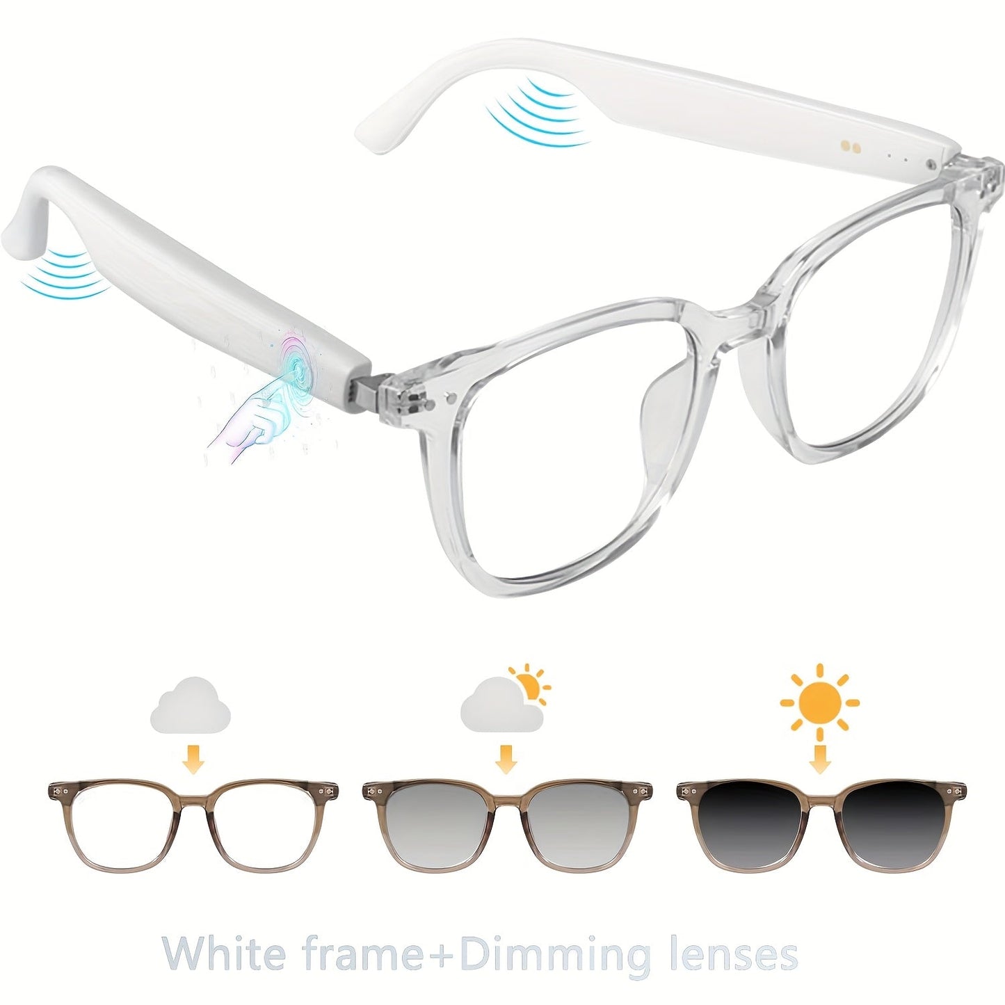 Photochromic Smart Glasses with Bluetooth Audio – Auto Color Changing Lenses, Anti Blue Light, Wireless Music & Calls, Sports Driving Unisex Eyewear, Great Holiday Gift