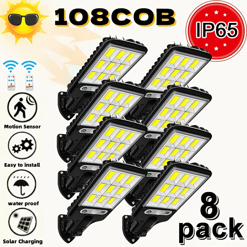 Solar Security Wall Light 108COB LED Motion Sensor with Remote Control – 3 Working Modes, Outdoor Waterproof Spotlight for Garden Patio Porch Garage Door – 2/4/6/8 Pack, Holiday Gift
