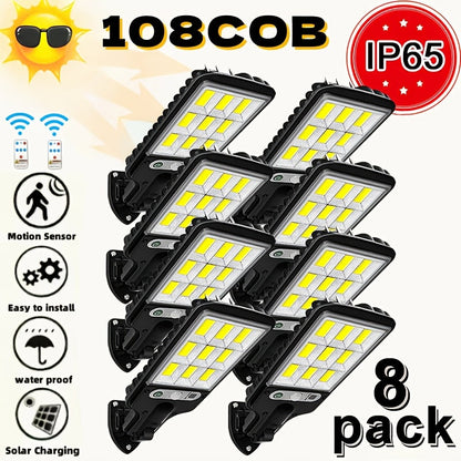 Solar Security Wall Light 108COB LED Motion Sensor with Remote Control – 3 Working Modes, Outdoor Waterproof Spotlight for Garden Patio Porch Garage Door – 2/4/6/8 Pack, Holiday Gift
