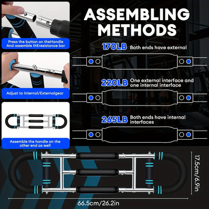 Arm Strength Trainer Chest Expander 3-Bar 3-Level Adjustable Resistance Tubes Portable Detachable Forearm Strengthener Home Gym Workout Device for Muscle Building Upper Body Training