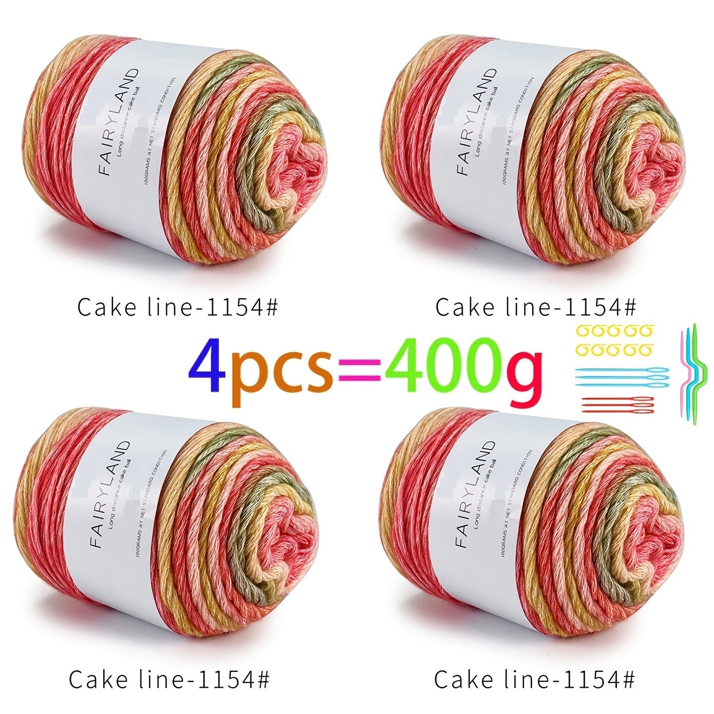 Colorful Yarn Thread & Weaving Accessories Kit 2/4pcs Cotton Acrylic Wool Blend with C-Type Buckle Weaving Needle Bow Twist Needle DIY Knitting Crochet Sweater Scarf Beginner Craft Set