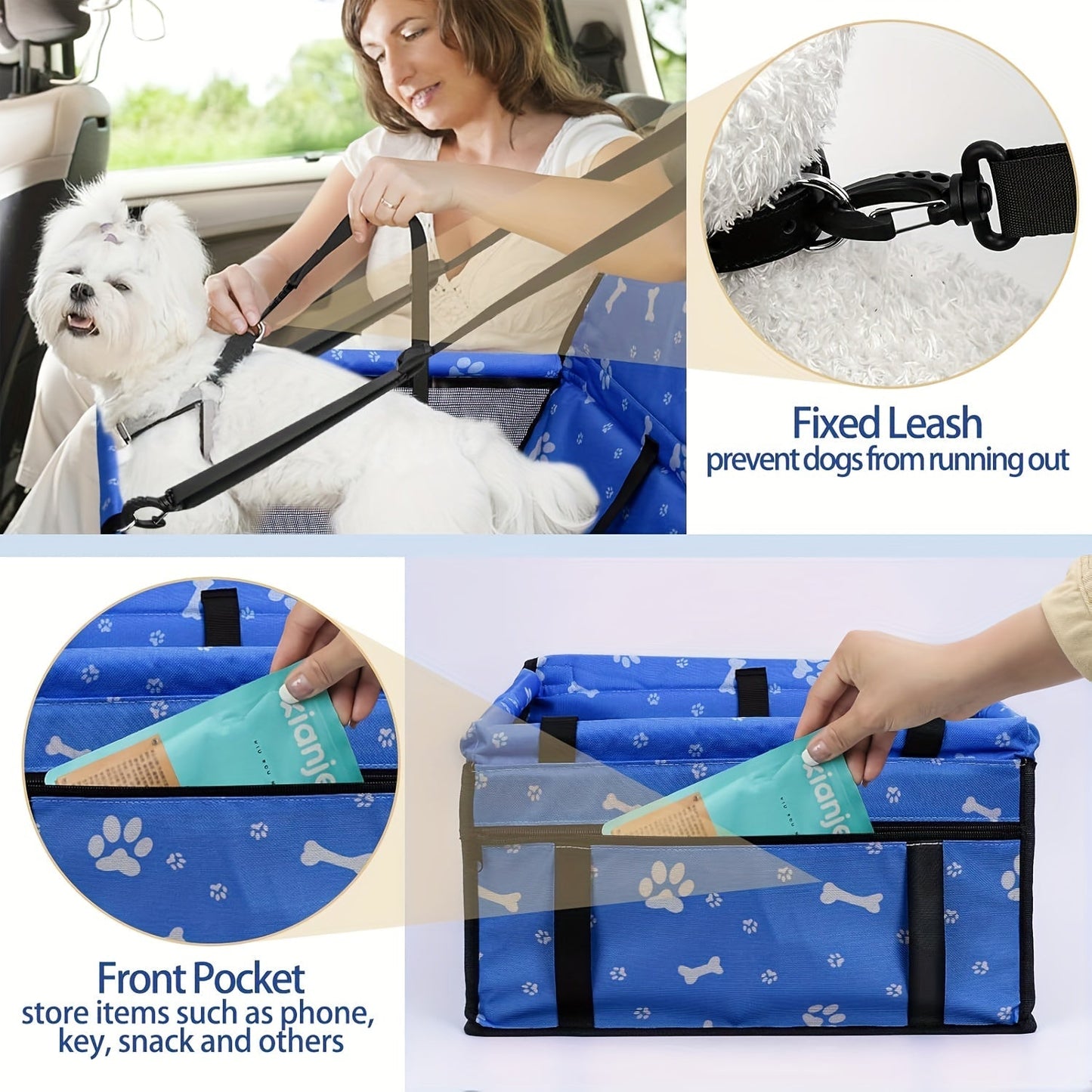 Dog Car Booster Seat & Travel Carrier for Small Dogs and Cats – Foldable Oxford Breathable Pet Carrier with Safety Leash, Adjustable Straps & Elevated Window View, Large 16x13x9.5 Inch
