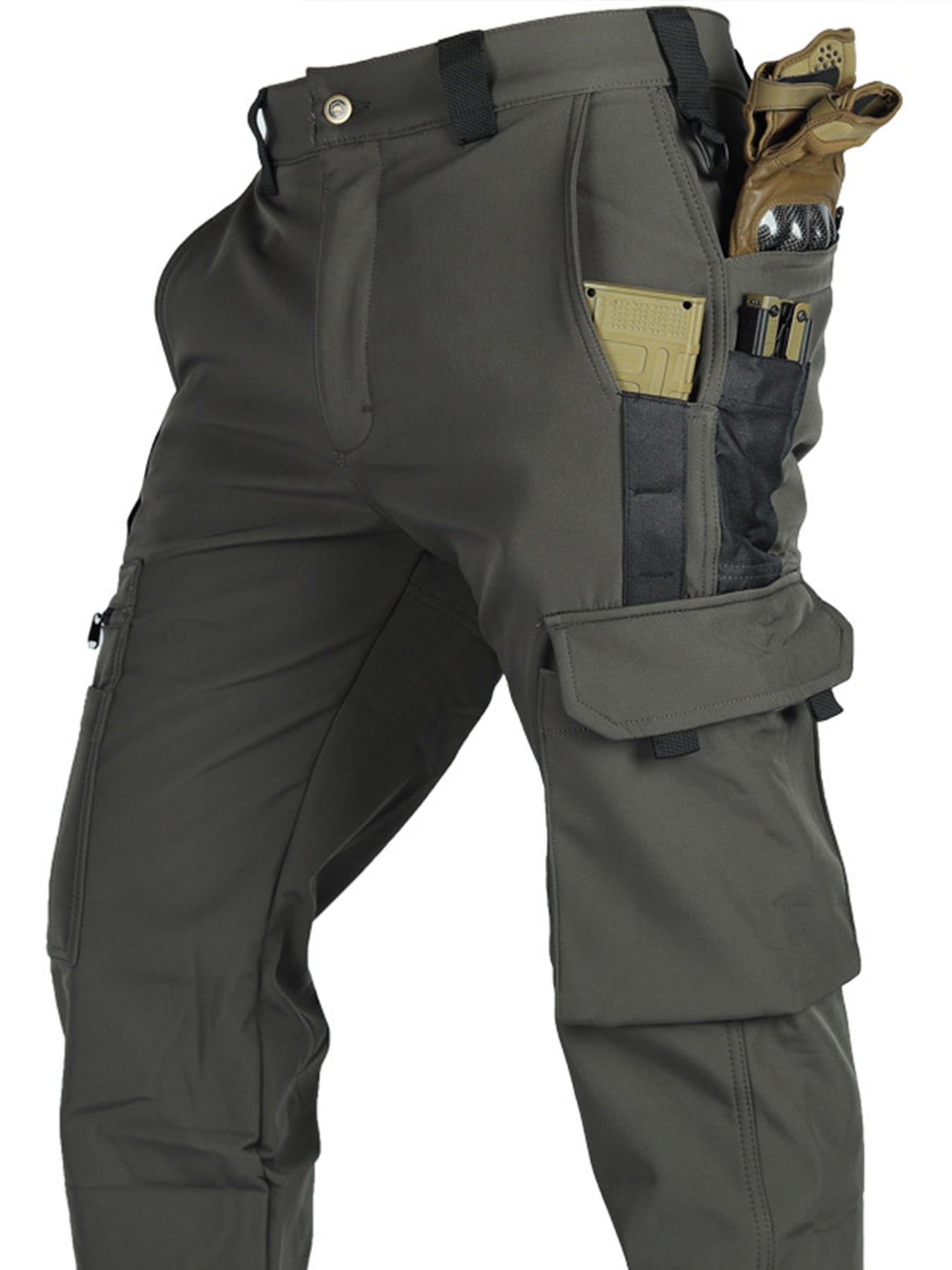 Men's Tactical Winter Pants Heavy-Duty Thickened Insulated Work Pants, 300g/m² 100% Polyester MOLLE System Multi-Pocket Baggy Snow Pants for Hiking Hunting Construction Outdoor