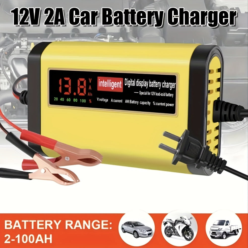 12V Smart Car Battery Charger and Maintainer, Intelligent Trickle Charger with Desulfurization & Temperature Compensation for 2Ah-100Ah Batteries – Compatible with Car, Truck, Motorcycle & Lawn Mower