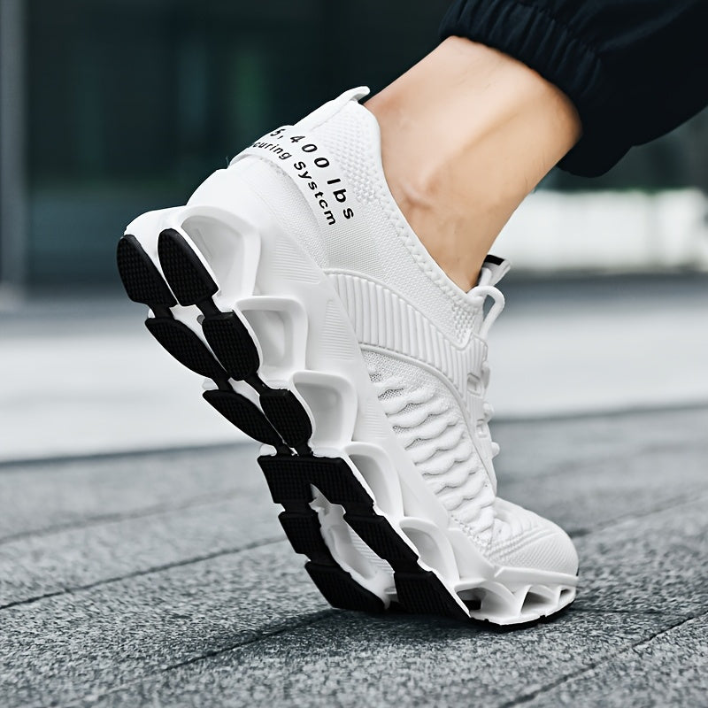 Men's Breathable Running Shoes Lightweight Fish Scale Fabric Upper Durable Outsole Low Top Lace-Up for Running Hiking Walking Casual Sports White Black US 7-13.5