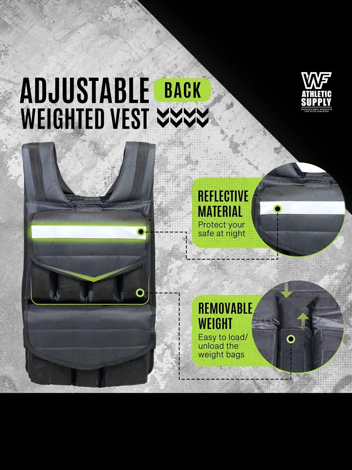 Weighted Vest 40 LB Adjustable for Strength Training Workout & Running – Removable Weight Packets, Reinforced Nylon, Reflective Stripes, Padded Straps, Body Weight Vest for Men and Women