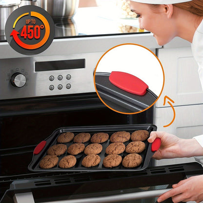 Carbon Steel Nonstick Baking Pan Set 3/9 Pcs – Commercial Grade Oven Safe Bakeware with Red Silicone Handles, Non-stick Inside & Outside, Restaurant Quality Kitchen Cookware for Home Baking