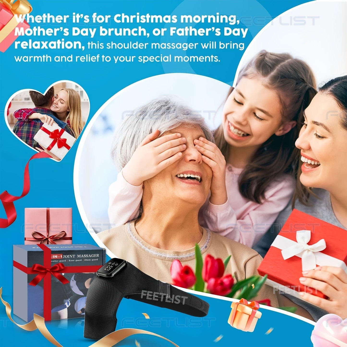 Cordless Shoulder Heating Massager with Vibration – 3 Heat & 3 Vibration Levels, LED Touch Screen, Electric Heating Pad for Shoulder, Elbow & Knee Pain Relief, Gift for Parents & Father’s Day