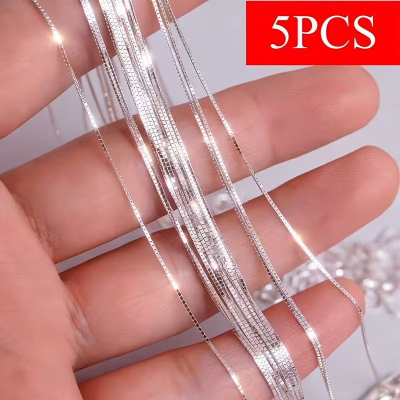 5-Pack 925 Sterling Silver Box Chain Necklace Set – 1mm Minimalist Thin Chain, 16 to 24 Inch, Hypoallergenic Unisex Jewelry for Women & Men, Wedding, Engagement & Holiday Gift