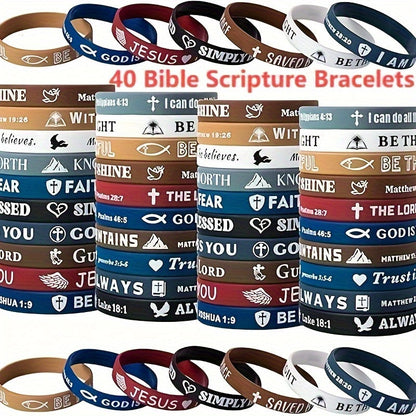 40-Pack Bible Verse Silicone Bracelets Colorful Inspirational Christian Faith Wristbands Unisex Lightweight Daily Wear Church Party Gift