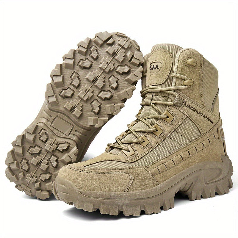 Men's Lightweight High-Top Tactical Hiking Boots – Slip-Resistant Durable Outdoor Boots for Jungle Hiking, Hunting & Adventure Travel, All-Season, Army Green Dark Brown Sand, US 6.5-12