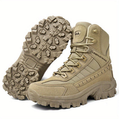 Men's Lightweight High-Top Tactical Hiking Boots – Slip-Resistant Durable Outdoor Boots for Jungle Hiking, Hunting & Adventure Travel, All-Season, Army Green Dark Brown Sand, US 6.5-12
