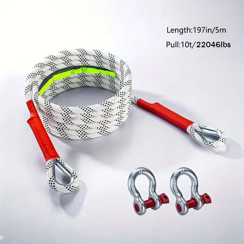 Heavy Duty Tow Hook & Tow Rope Set 16FT – Steel U-Shaped Hooks, Off-Road SUV Rescue Recovery Strap, 4 Capacity Options: 6613 / 11023 / 22046 / 39683 LBS