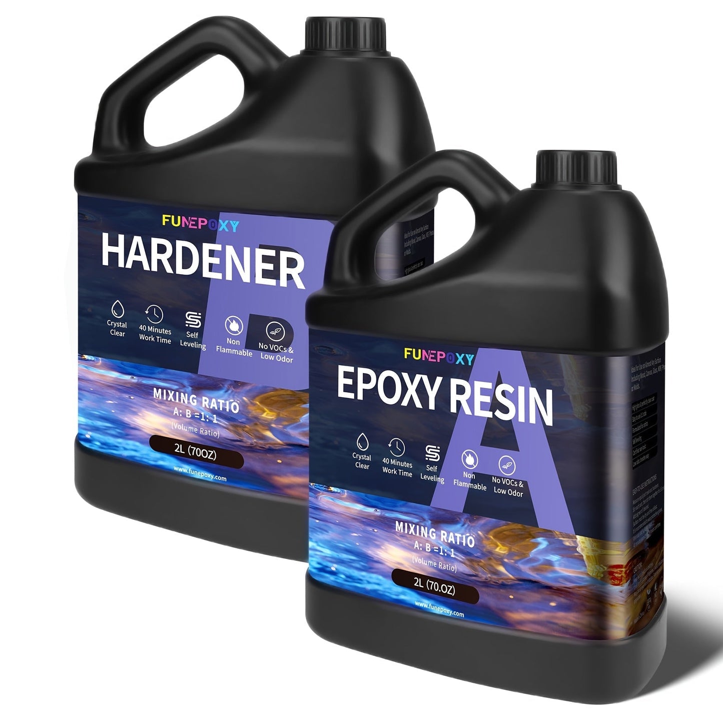 FUNEPOXY Crystal Clear Epoxy Resin Kit 1:1 Self-Leveling High-Gloss Finish for Tabletop Bar Top Live Edge Tables Casting Resin Art Jewelry Making 16oz 32oz 64oz 1 Gallon 2 Gallon