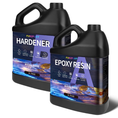 FUNEPOXY Crystal Clear Epoxy Resin Kit 1:1 Self-Leveling High-Gloss Finish for Tabletop Bar Top Live Edge Tables Casting Resin Art Jewelry Making 16oz 32oz 64oz 1 Gallon 2 Gallon