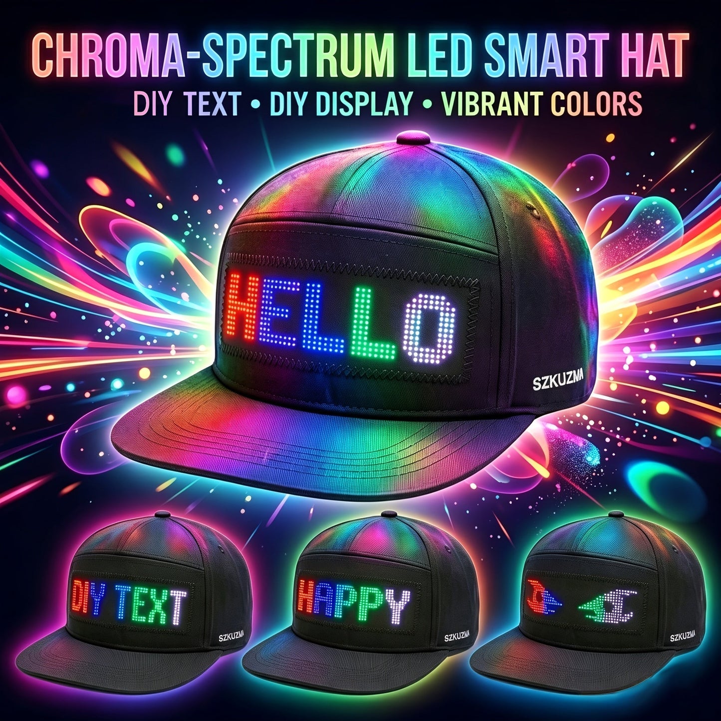 Programmable LED Light-Up Baseball Cap with Scrolling Text Display – 12x48 Pixel USB-C Rechargeable Unisex Hat for Club Party Music Festival Night Run Youth Gift
