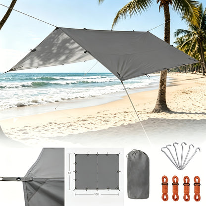 Outdoor Camping Tarp Canopy with UV Protection & Alloy Bracket – Portable Foldable 4-Person Shelter for Backpacking, Hiking, Garden & Outdoor Survival | All-Season Camping Awning
