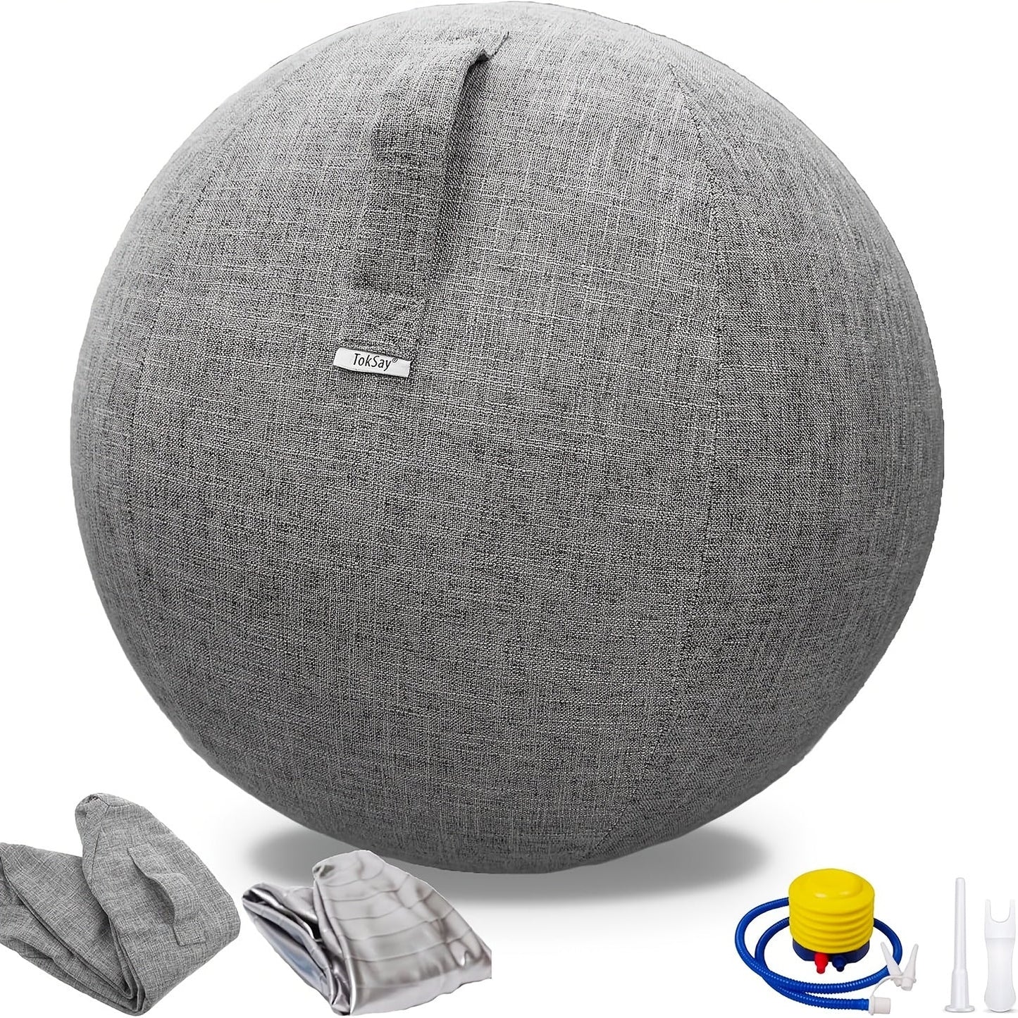 Exercise Ball Chair 65cm with Fabric Cover Anti-Burst Yoga Ball Seat for Home Office Desk Pilates Core Training Pregnancy Birthing Ball – Improves Posture & Relieves Back Pain, Grey & Black