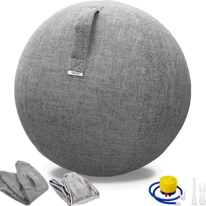 Exercise Ball Chair 65cm with Fabric Cover Anti-Burst Yoga Ball Seat for Home Office Desk Pilates Core Training Pregnancy Birthing Ball – Improves Posture & Relieves Back Pain, Grey & Black