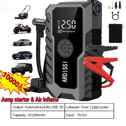 5000A Peak Portable Car Jump Starter with 150 PSI Air Inflator Pump – 10000mAh All-in-One Emergency Battery Booster, Type-C, LED Light for 12V Gas & Diesel Cars, Trucks, SUVs & Motorcycles
