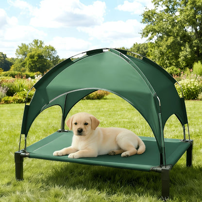 Elevated Dog Bed with Removable Canopy Shade Tent – Portable Raised Outdoor Cooling Pet Cot for Dogs & Cats, Breathable Mesh, Lightweight Foldable Design for Camping, Yard & Patio
