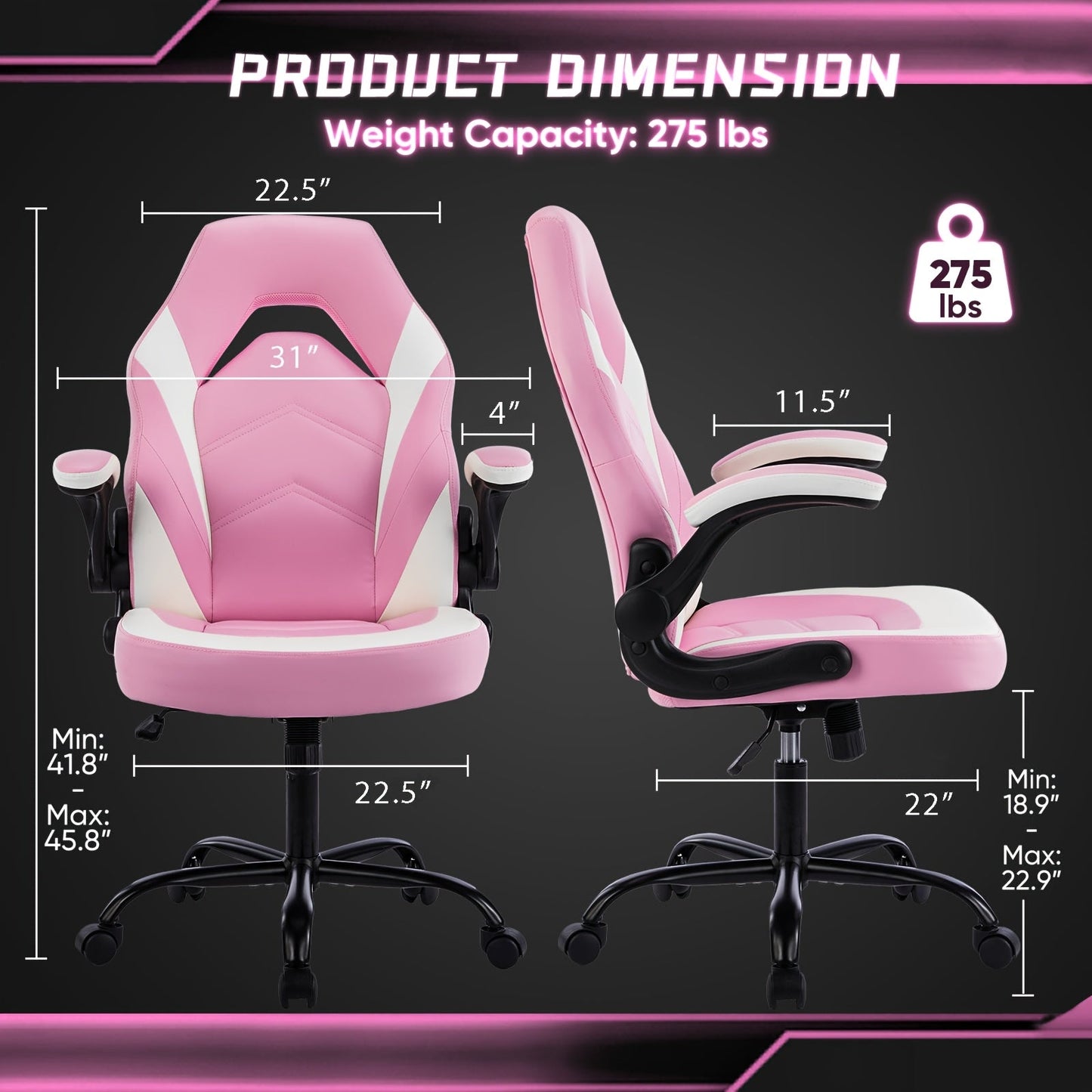 Ergonomic Gaming Chair with Footrest & Lumbar Support – Racing Style Esports Computer Chair, Fixed Armrests, Adjustable Recliner, Home Office Desk Chair for Adults