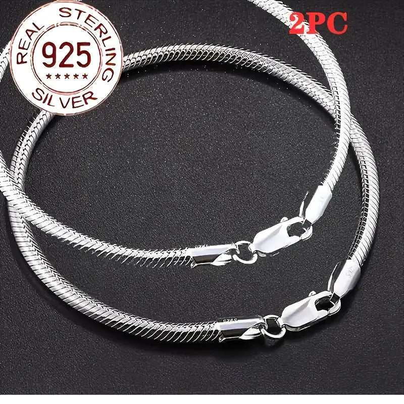 925 Sterling Silver Snake Chain Bracelet Set of 2 for Women – Boho Vintage Couples Jewelry, Elegant Gift for Valentine's Day, Mother's Day, Anniversary, Birthday, Romantic Present
