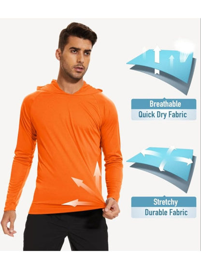 Men's UPF 50+ Sun Protection Long Sleeve Hoodie – Quick-Dry Moisture-Wicking Lightweight UV Shirt for Hiking, Fishing & Outdoor Activities, High Visibility Active Wear, Sizes S-XXXL