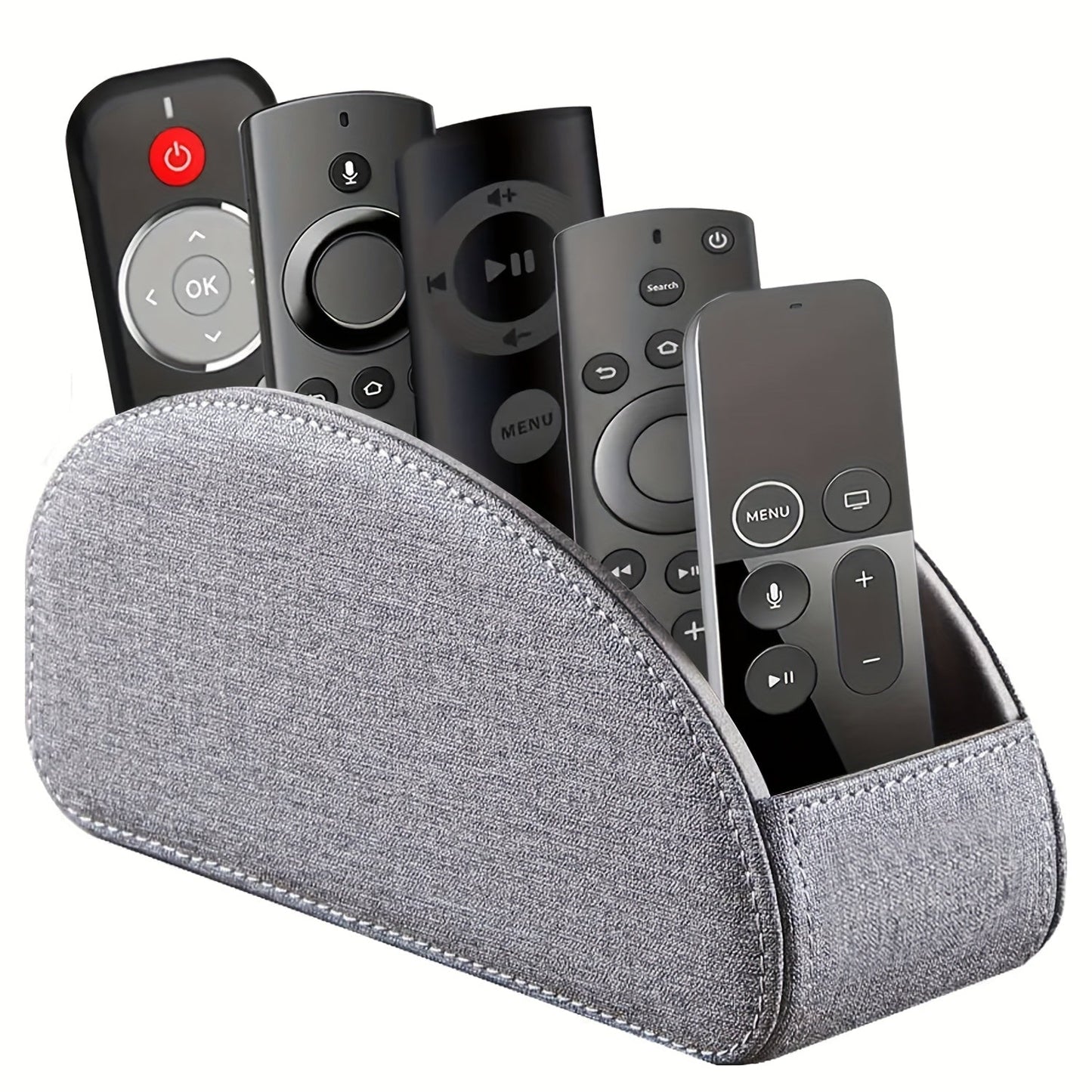 Remote Control Holder with 5 Compartments, Faux Leather Desktop Organizer Caddy for Living Room, Holds TV Remotes Pens Eyeglasses Makeup Brushes Office Stationery, Home Decor Storage Box Accessory
