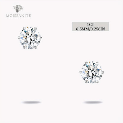 Moissanite Stud Earrings D Color VVS Brilliant Round Cut S925 Sterling Silver – 1CT to 10CT Options, Velvet Pouch & Polishing Cloth Included, Perfect Birthday, Christmas & Valentine’s Day Gift (4.25g)