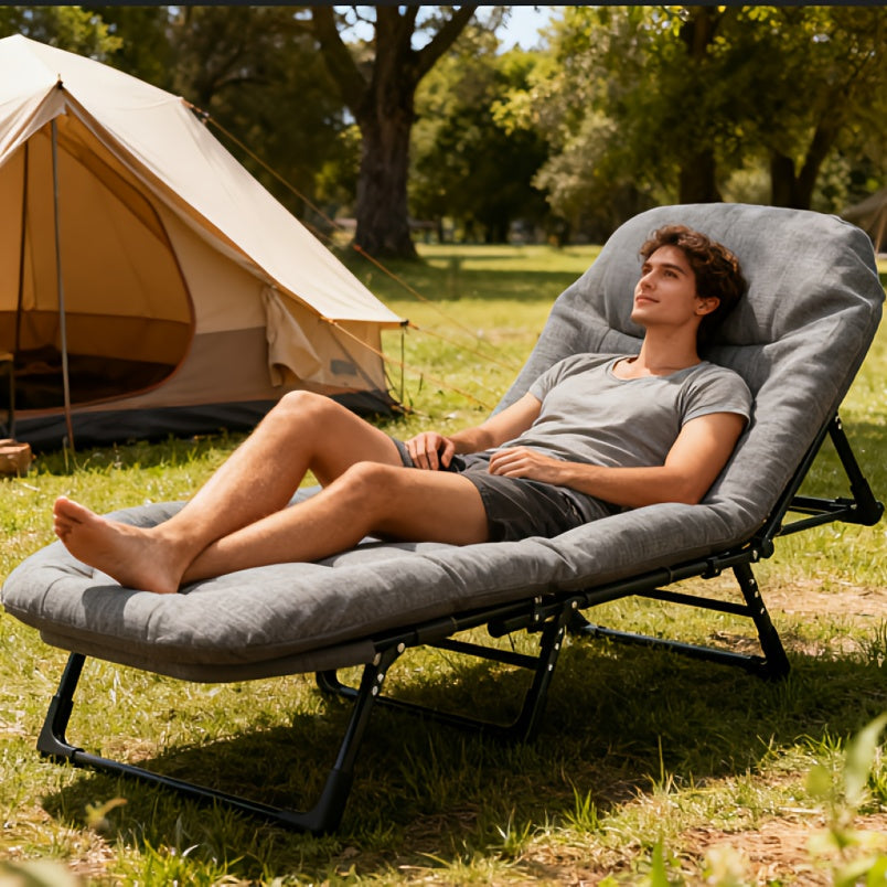XL Camping Cot with Built-In Headrest & Removable Mattress – 71" Portable Folding Bed, Heavy Duty Frame for Adults – for Camping, Guest Bed, Travel & Picnic