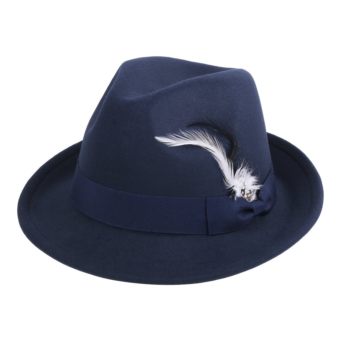 Short Brim Felt Fedora Hat for Men & Women – Classic Feather Panama Dress Hat in 7 Colors, Black Brown Navy Red Gray Coffee, Unisex Jazz Cap for Formal Casual Daily Wear