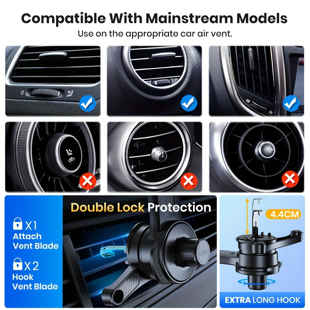 Car Phone Mount Extended Arm 3-Point Support, Extendable Metal Hook Cell Phone Holder for Car Dashboard Windshield, Superior Stability Universal Fit for iPhone Samsung Android