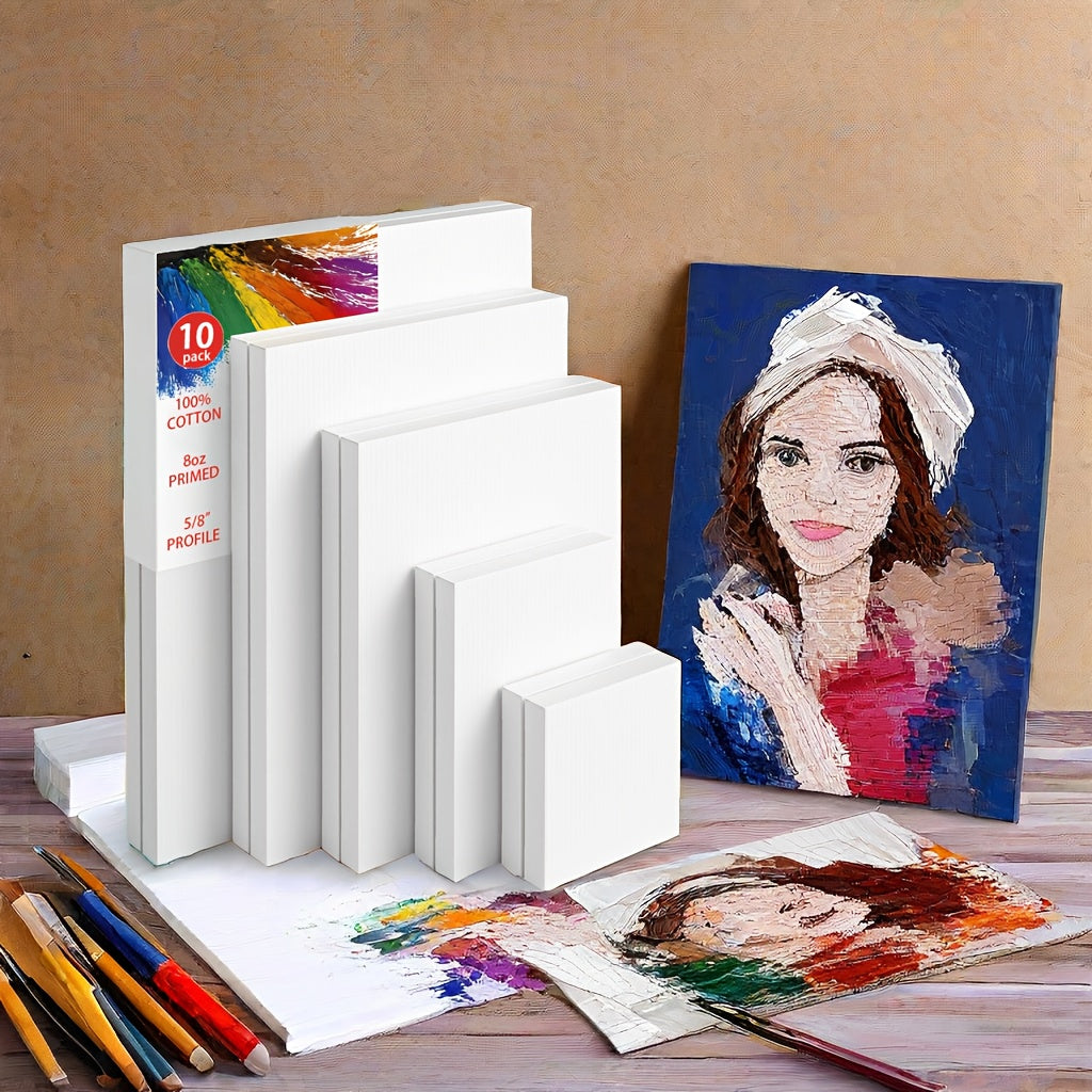 Stretched Canvas Multi-Pack Primed White 100% Cotton – Round Rectangular and Square Sets in 10 15 and 20 Pieces – Artist Canvas Boards for Acrylic Oil Painting Pouring and Mixed Media
